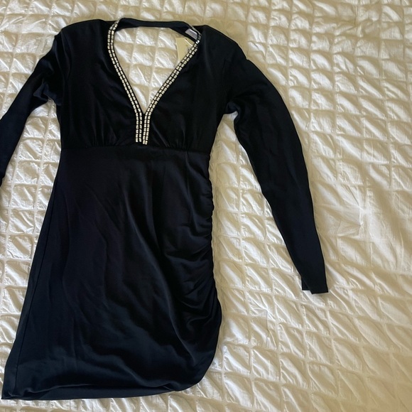 Ramy Brook Black Long Sleeve Alexi Dress with Embellished V-Neck - Picture 4 of 11